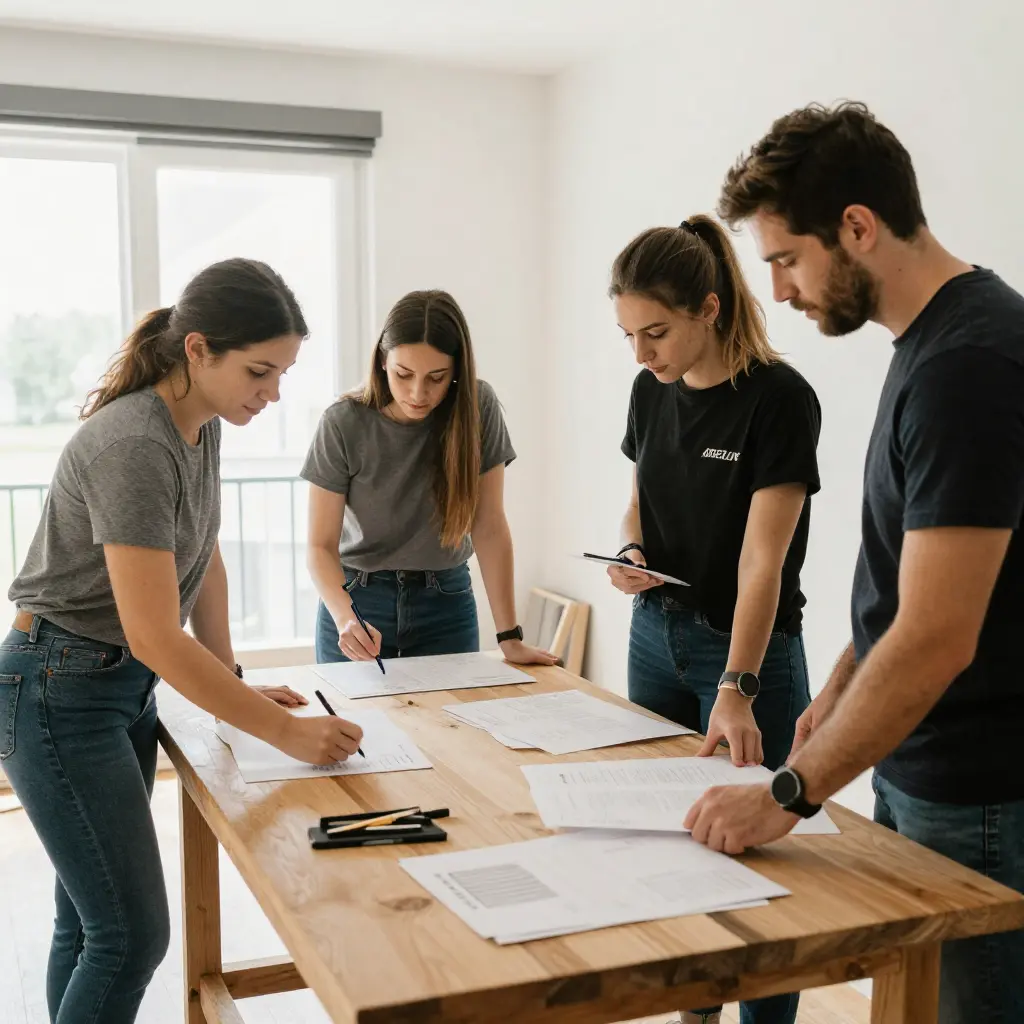 Professional organizing team working together on a home project